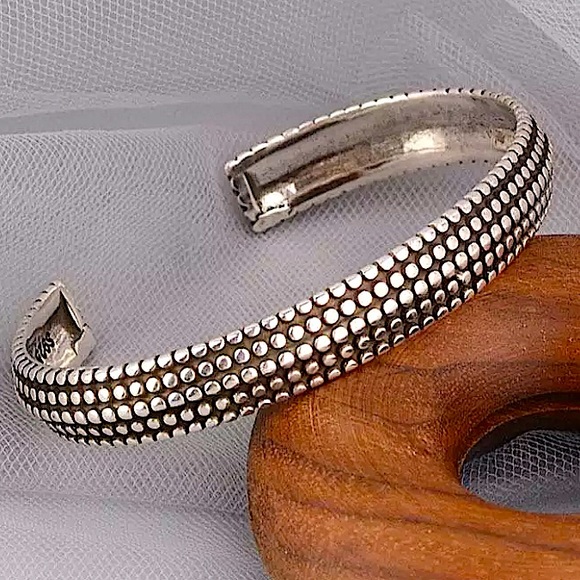 STERLING SILVER GEOMETRIC PUNK BANGLE BRACELET - Picture 1 of 13